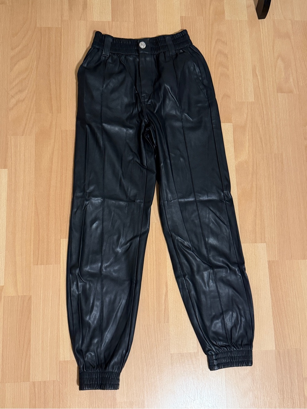Black Faux Leather Jogger Pants for Women